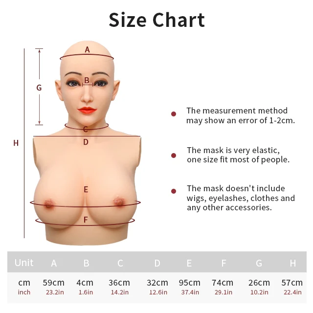 Máscara de cabeza de silicona para mujer Alicia con pecho 7G - Image 4