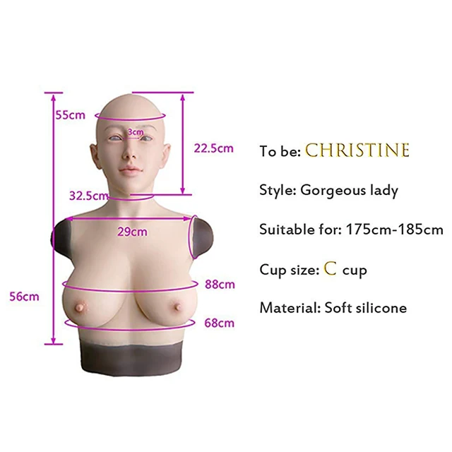 Máscara de silicona para cabeza femenina Christine con pecho 4G - Image 4