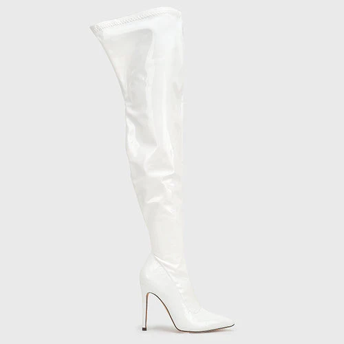 Large size super high heel stretch patent leather stovepipe over-the-knee boots - Image 10