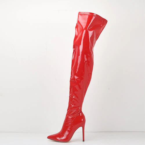 Large size super high heel stretch patent leather stovepipe over-the-knee boots - Image 11
