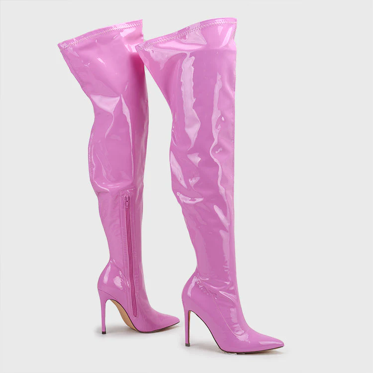 Large size super high heel stretch patent leather stovepipe over-the-knee boots - Image 3