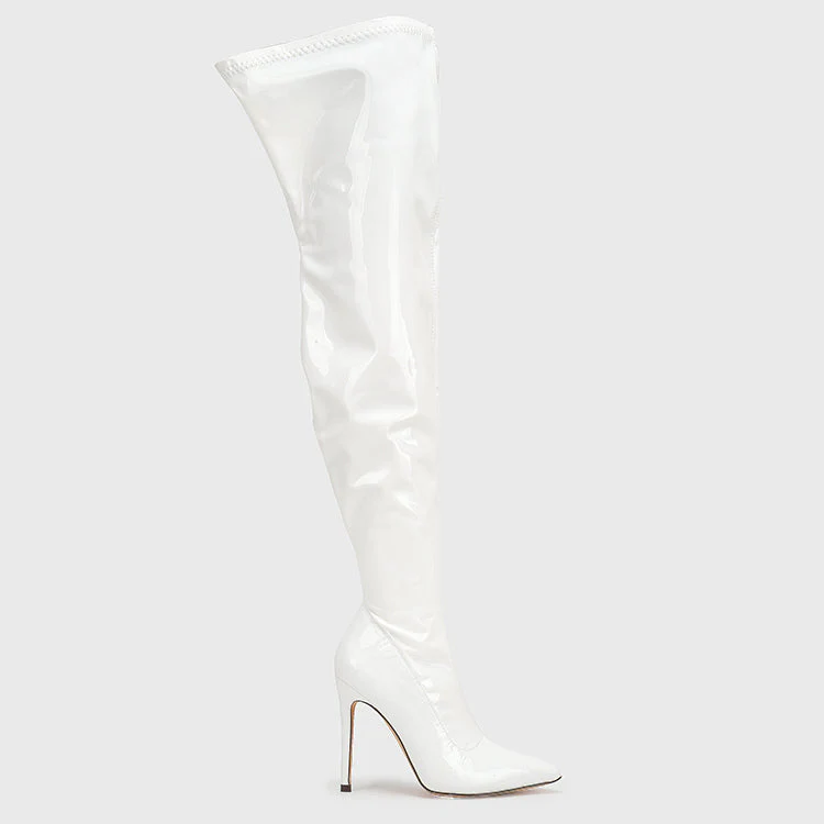 Large size super high heel stretch patent leather stovepipe over-the-knee boots - Image 6