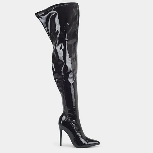 Large size super high heel stretch patent leather stovepipe over-the-knee boots - Image 8