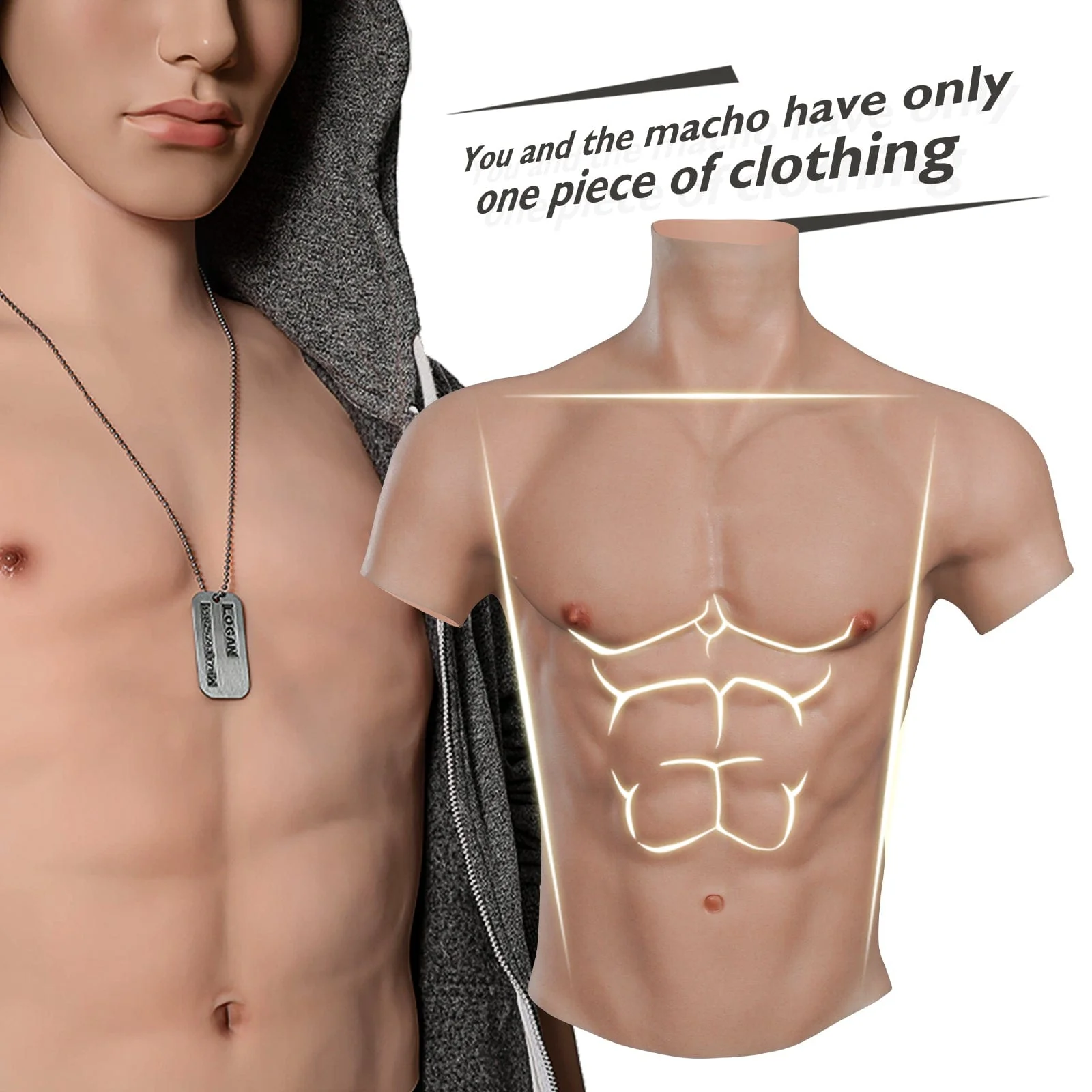 Traje masculino de músculos de silicona con maquillaje fino  - Image 3