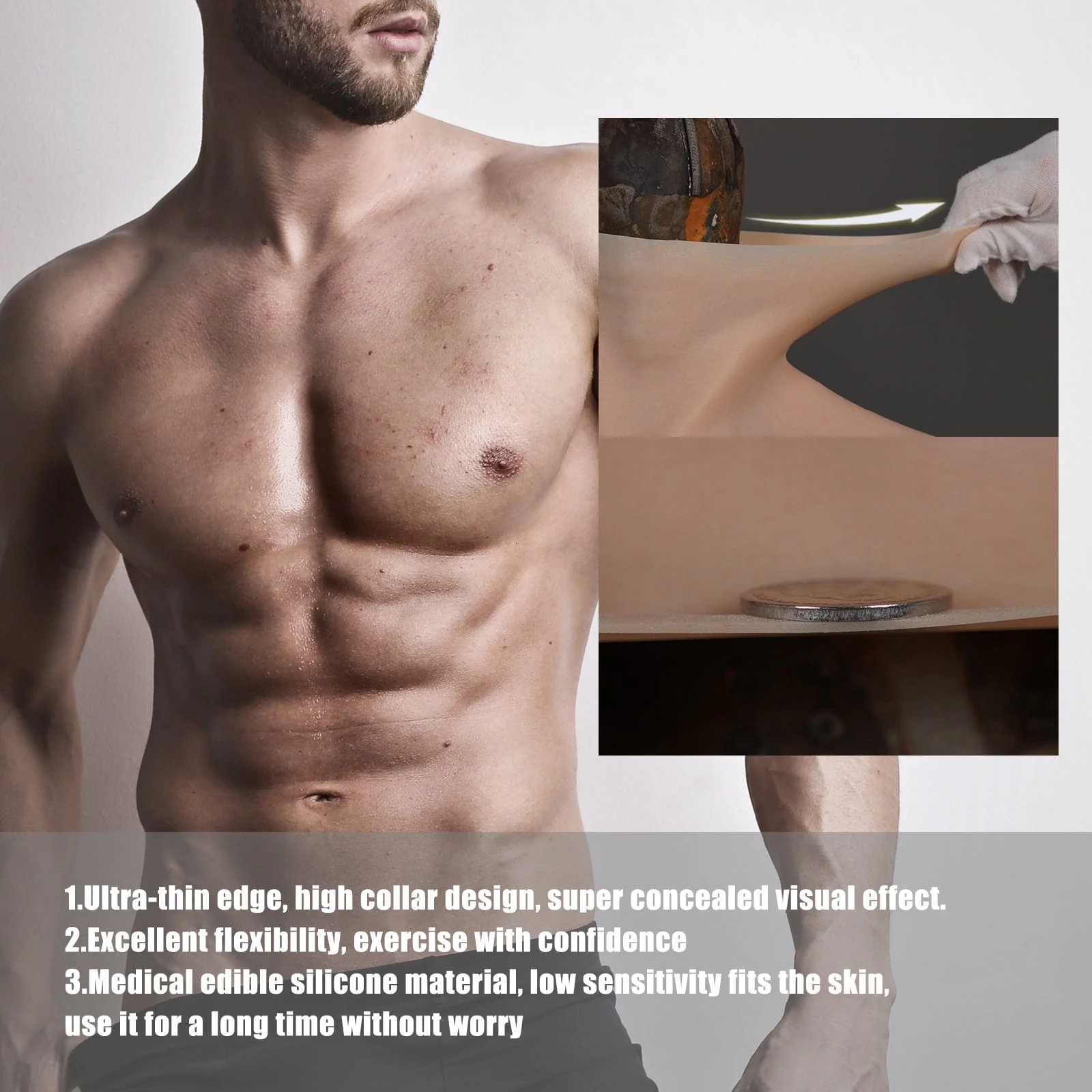 Traje masculino de músculos de silicona con maquillaje fino  - Image 5