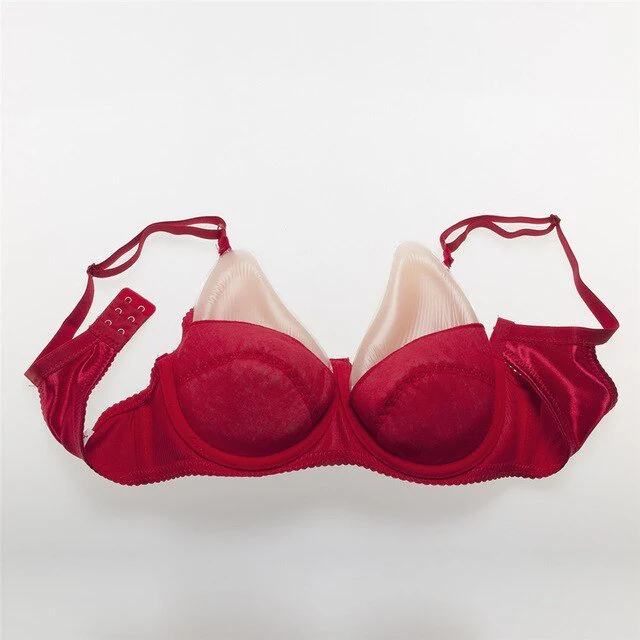 Formas de mama de silicona en forma de lágrima con sujetador de bolsillo rojo  - Image 8