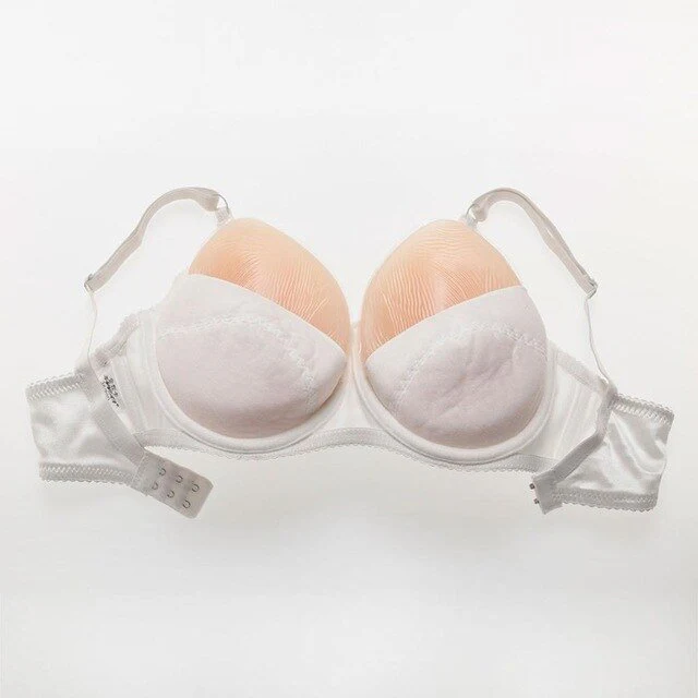 Formas de mama de silicona en forma de lágrima con sujetador de bolsillo blanco  - Image 7